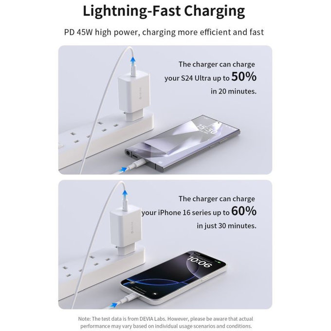 Adaptor de încărcare Rocket USB-C, PD 45W, alb, Devia