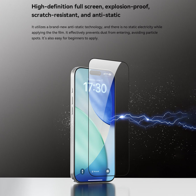 Sticlă securizată FullCover cu aplicator pentru iPhone 17 Pro, Devia