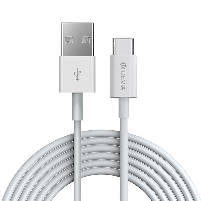 Cablu USB / USB-C Smart, 2.1A, 1m, alb, Devia