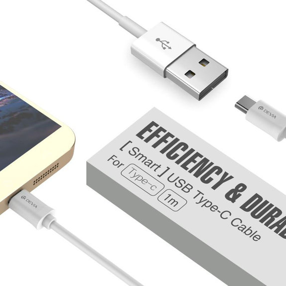 Cablu USB / USB-C Smart, 2.1A, 1m, alb, Devia