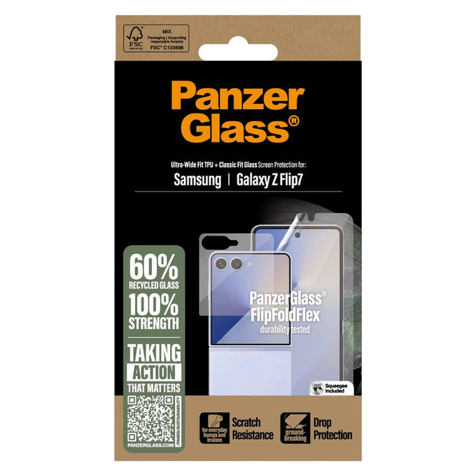 Folie de protecție UWF și sticlă securizată pentru Samsung Galaxy Z Flip7, Transparent, PanzerGlass
