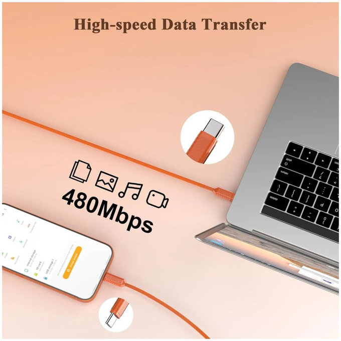 USB-C / USB-C Cablu incarcare rapida, PD 60W, 1m, Orange