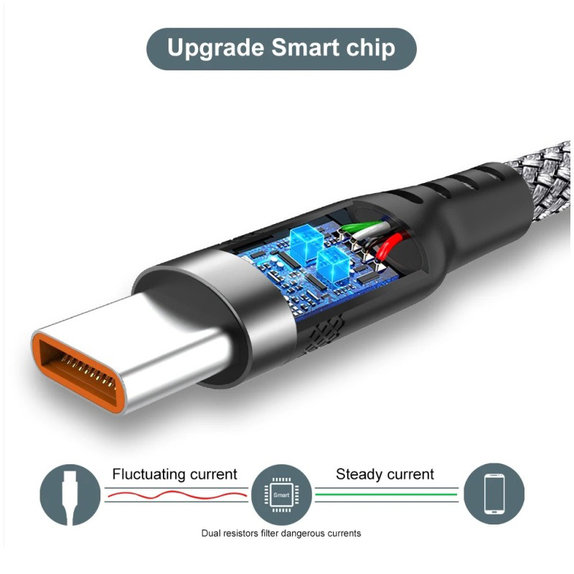 Cablu USB-A/ USB-C, 6A, 1m, gri