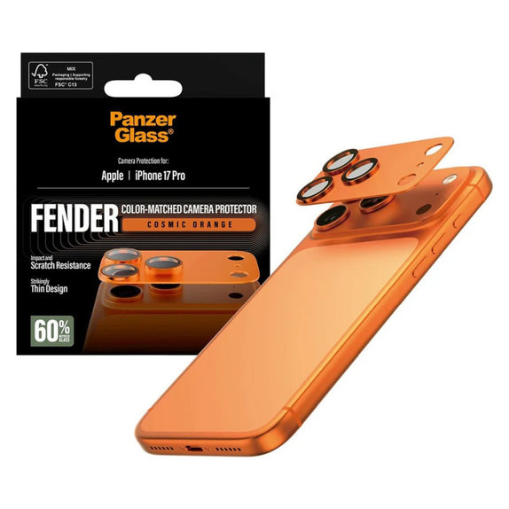Protecție lentilă Fender pentru iPhone 17 Pro, Portocaliu, PanzerGlass