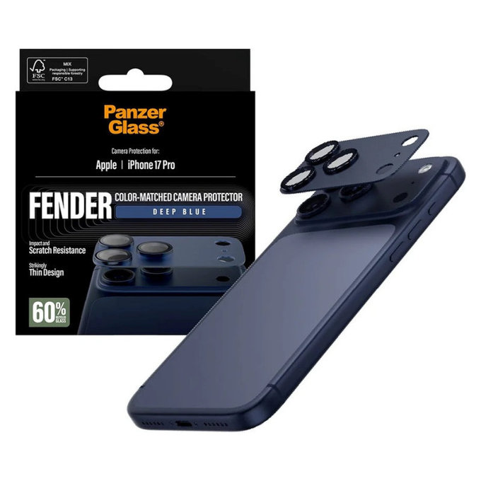 Protecție lentilă Fender pentru iPhone 17 Pro, Albastru, PanzerGlass