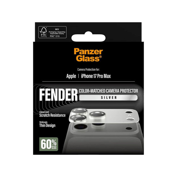 Protecție lentilă Fender pentru iPhone 17 Pro Max, Argintiu, PanzerGlass