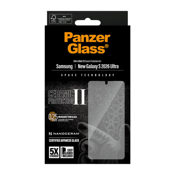 Sticlă securizată UWF Ceramic II cu Fastfit pentru Samsung S26 Ultra, Transparent, PanzerGlass