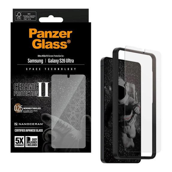 Sticlă securizată UWF Ceramic II cu Fastfit pentru Samsung S26 Ultra, Transparent, PanzerGlass