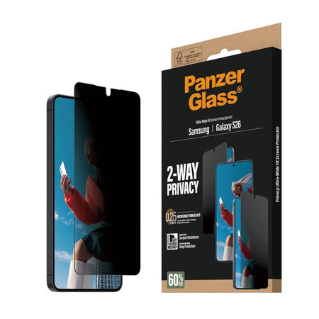 PanzerGlass - Sticlă securizată UWF 2-Way Privacy cu aplicator pentru Samsung Galaxy S26, transparentă