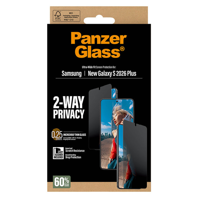 Sticlă securizată UWF 2-Way Privacy cu aplicator pentru Samsung Galaxy S26+, Transparent, PanzerGlass