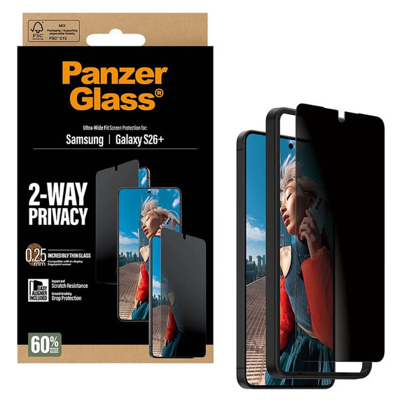 Sticlă securizată UWF 2-Way Privacy cu aplicator pentru Samsung Galaxy S26+, Transparent, PanzerGlass