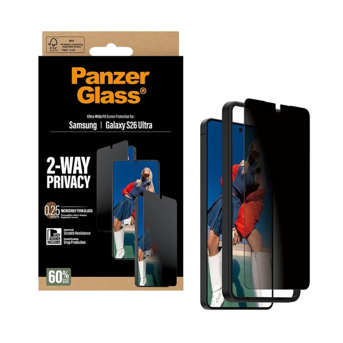 PanzerGlass - Sticlă securizată UWF 2-Way Privacy cu aplicator pentru Samsung Galaxy S26 Ultra, transparentă