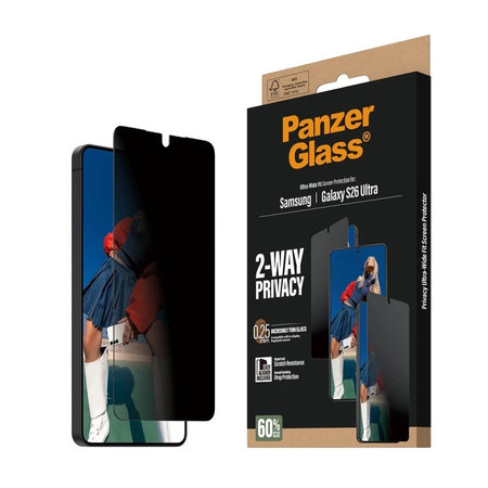 PanzerGlass - Sticlă securizată UWF 2-Way Privacy cu aplicator pentru Samsung Galaxy S26 Ultra, transparentă