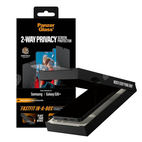 PanzerGlass - Sticlă securizată UWF 2-Way Privacy cu FASTFIT In-A-Box pentru Samsung Galaxy S26+, transparentă