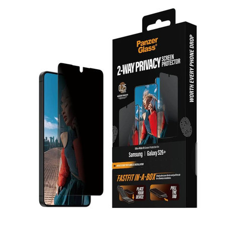 PanzerGlass - Sticlă securizată UWF 2-Way Privacy cu FASTFIT In-A-Box pentru Samsung Galaxy S26+, transparentă
