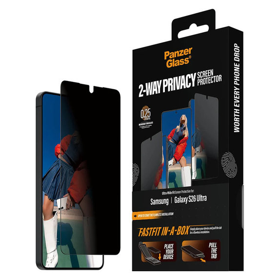 Sticlă securizată UWF 2-Way Privacy cu FASTFIT In-A-Box pentru Samsung Galaxy S26 Ultra, Transparent, PanzerGlass