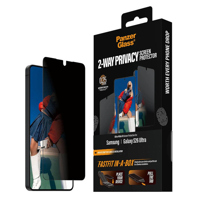 Sticlă securizată UWF 2-Way Privacy cu FASTFIT In-A-Box pentru Samsung Galaxy S26 Ultra, Transparent, PanzerGlass