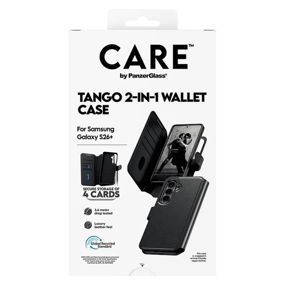 Caz Tango Wallet Two-In-One cu QI pentru Samsung Galaxy S26+, Negru, PanzerGlass