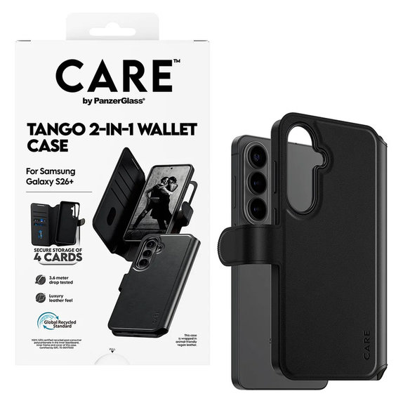 Caz Tango Wallet Two-In-One cu QI pentru Samsung Galaxy S26+, Negru, PanzerGlass