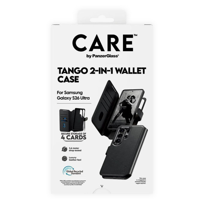 Caz Wallet Tango Two-In-One cu QI pentru Samsung S26 Ultra, negru, CARE