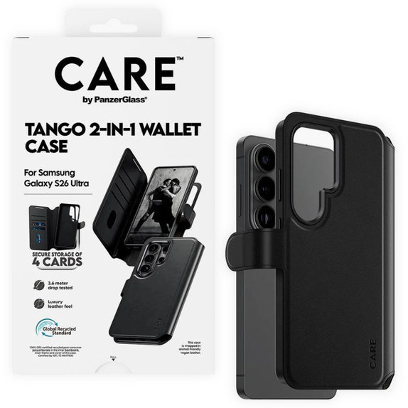 Caz Wallet Tango Two-In-One cu QI pentru Samsung S26 Ultra, negru, CARE
