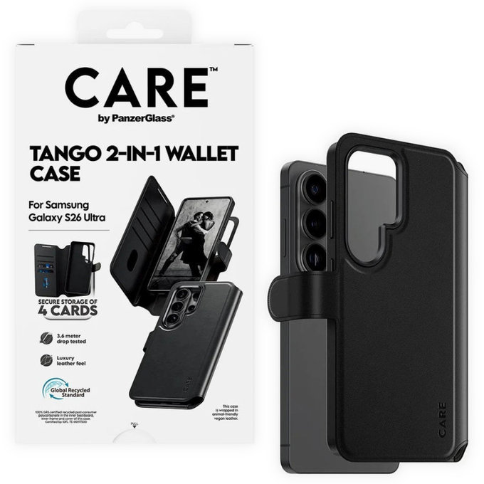Caz Wallet Tango Two-In-One cu QI pentru Samsung S26 Ultra, negru, CARE