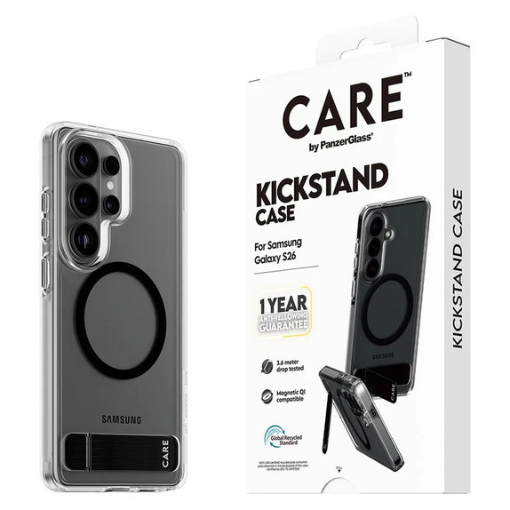 Caz Kickstand cu QI negru pentru Samsung Galaxy S26, Transparent, PanzerGlass