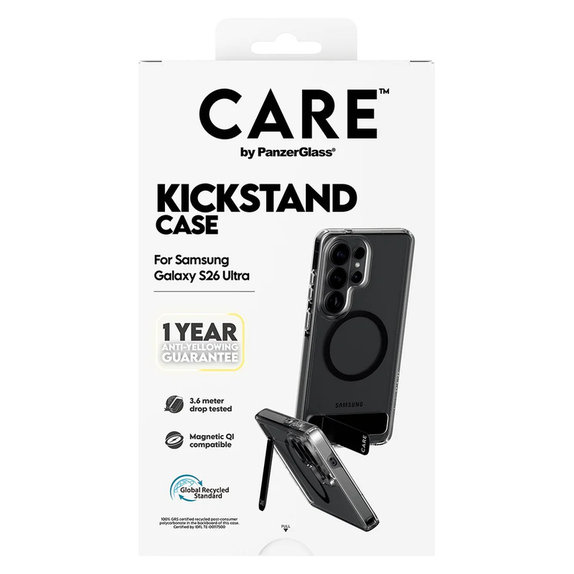 Caz Kickstand cu QI negru pentru Samsung Galaxy S26 Ultra, Transparent, PanzerGlass