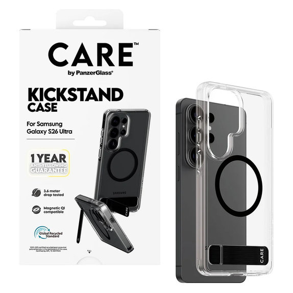 Caz Kickstand cu QI negru pentru Samsung Galaxy S26 Ultra, Transparent, PanzerGlass