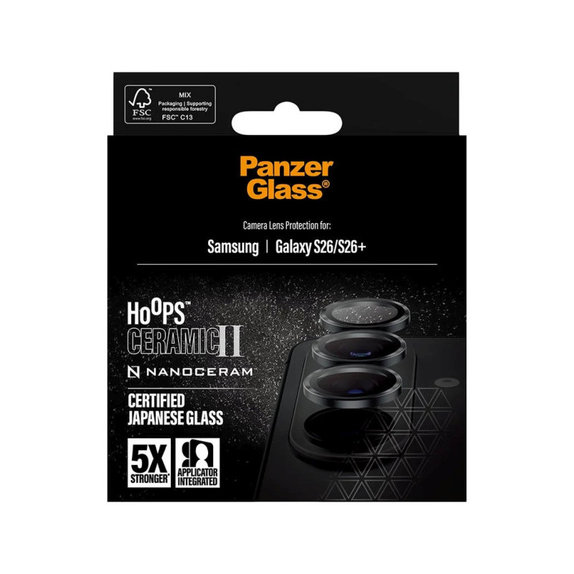 Protecție lentilă Hoops Ceramic II pentru Samsung S26/S26+, Negru, PanzerGlass