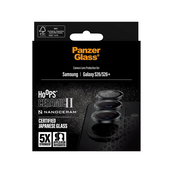 Protecție lentilă Hoops Ceramic II pentru Samsung S26/S26+, Negru, PanzerGlass