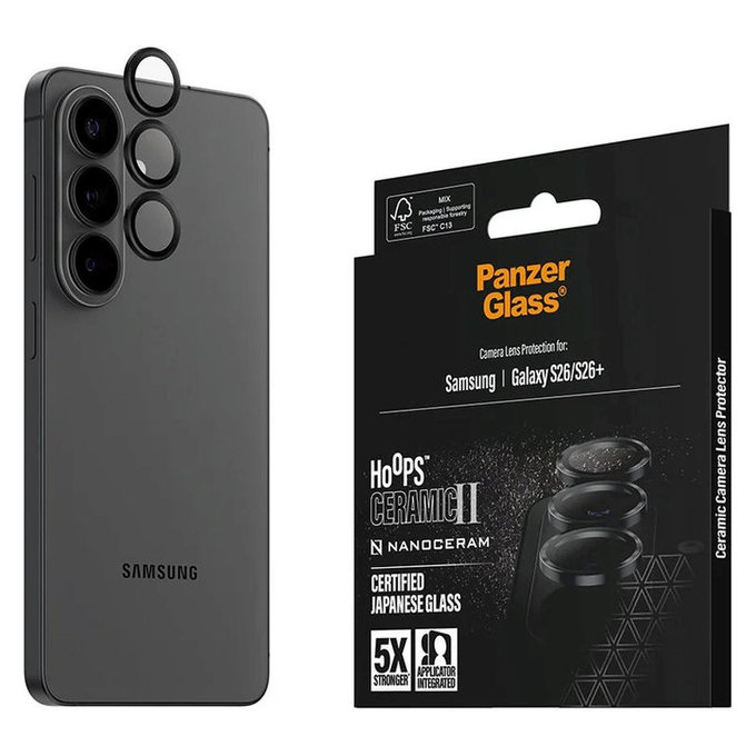 Protecție lentilă Hoops Ceramic II pentru Samsung S26/S26+, Negru, PanzerGlass