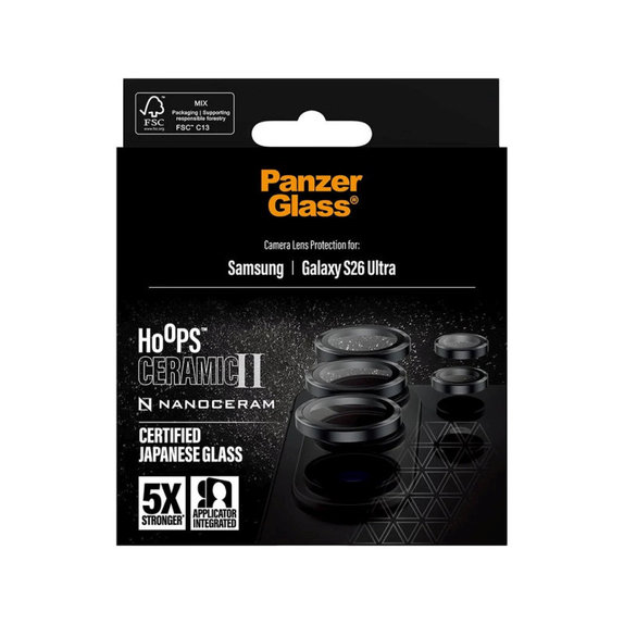 Protecție lentilă Hoops Ceramic II pentru Samsung S26 Ultra, Negru, PanzerGlass