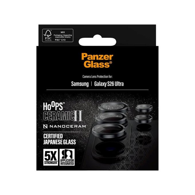 Protecție lentilă Hoops Ceramic II pentru Samsung S26 Ultra, Negru, PanzerGlass