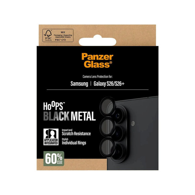 Protecție lentilă Hoops pentru Samsung S26/S26+, Negru, PanzerGlass