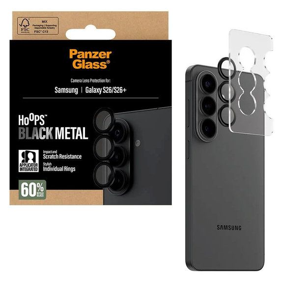 Protecție lentilă Hoops pentru Samsung S26/S26+, Negru, PanzerGlass