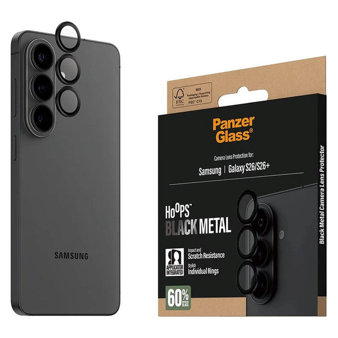 Protecție lentilă Hoops pentru Samsung S26/S26+, Negru, PanzerGlass