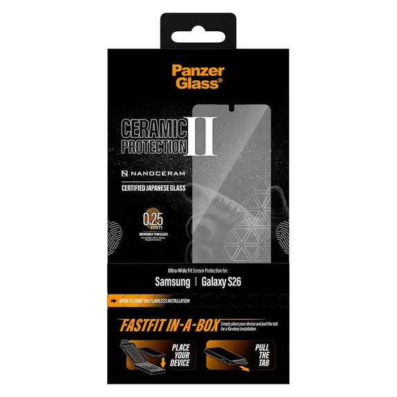 Sticlă securizată UWF Ceramic cu FASTFIT In-A-Box pentru Samsung Galaxy S26, Transparent, PanzerGlass