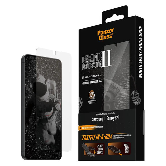 Sticlă securizată UWF Ceramic cu FASTFIT In-A-Box pentru Samsung Galaxy S26, Transparent, PanzerGlass