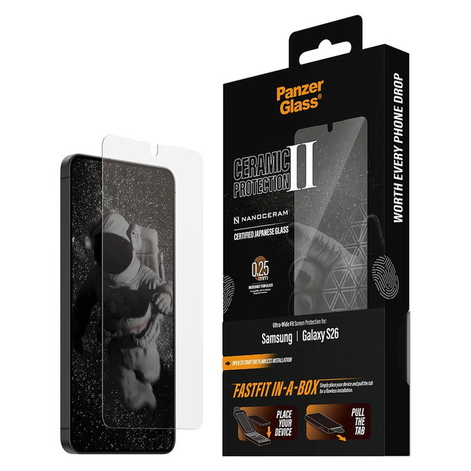 Sticlă securizată UWF Ceramic cu FASTFIT In-A-Box pentru Samsung Galaxy S26, Transparent, PanzerGlass