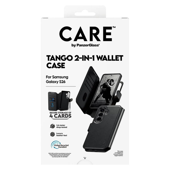 Caz Tango Wallet Two-In-One cu QI pentru Samsung Galaxy S26, Negru, PanzerGlass