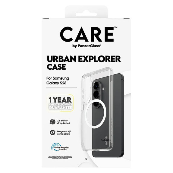 Caz Urban Explorer cu QI alb pentru Samsung Galaxy S26, Transparent, PanzerGlass