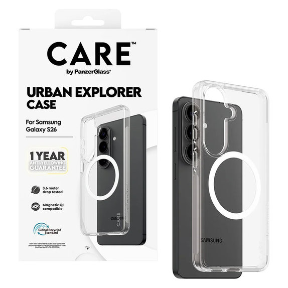 Caz Urban Explorer cu QI alb pentru Samsung Galaxy S26, Transparent, PanzerGlass
