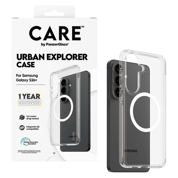 Caz Urban Explorer cu QI alb pentru Samsung Galaxy S26+, Transparent, PanzerGlass