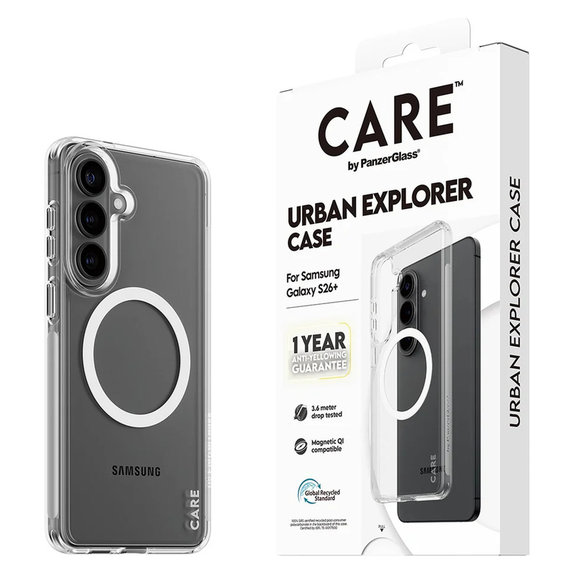 Caz Urban Explorer cu QI alb pentru Samsung Galaxy S26+, Transparent, PanzerGlass