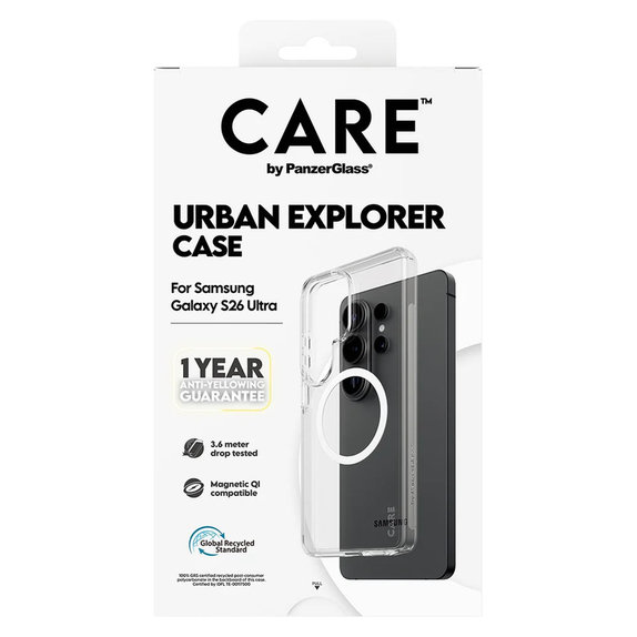 Caz Urban Explorer cu QI alb pentru Samsung Galaxy S26 Ultra, Transparent, PanzerGlass
