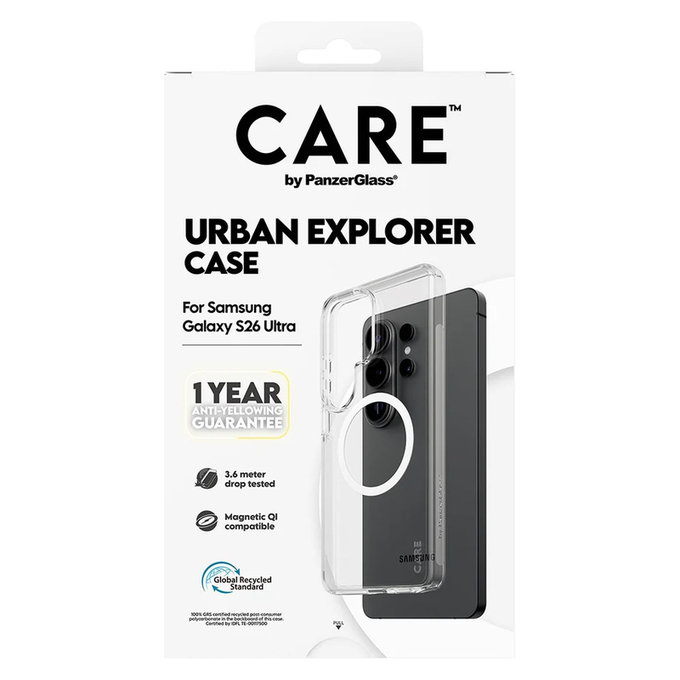 Caz Urban Explorer cu QI alb pentru Samsung Galaxy S26 Ultra, Transparent, PanzerGlass