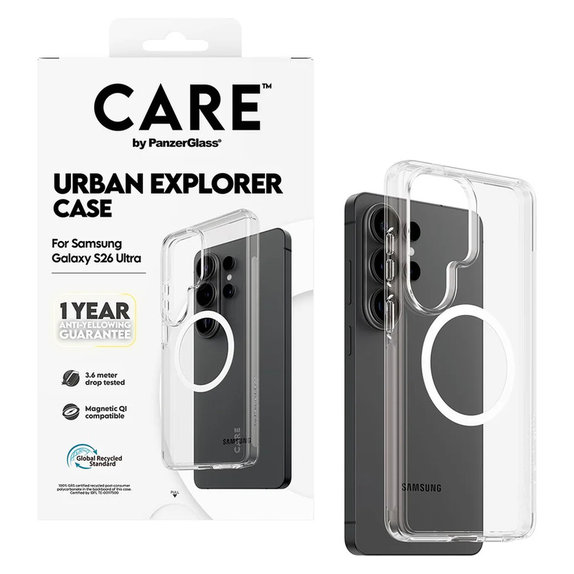 Caz Urban Explorer cu QI alb pentru Samsung Galaxy S26 Ultra, Transparent, PanzerGlass