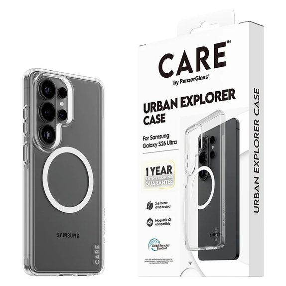 Caz Urban Explorer cu QI alb pentru Samsung Galaxy S26 Ultra, Transparent, PanzerGlass