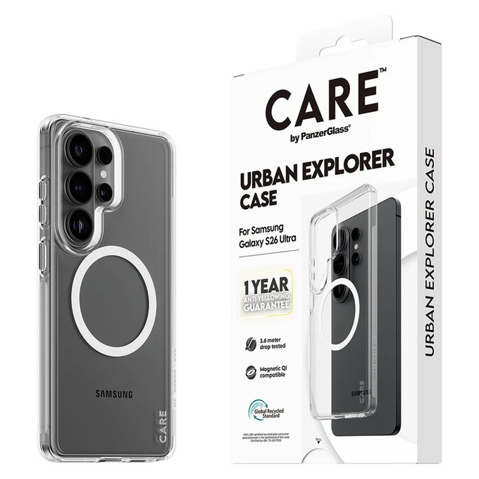 Caz Urban Explorer cu QI alb pentru Samsung Galaxy S26 Ultra, Transparent, PanzerGlass